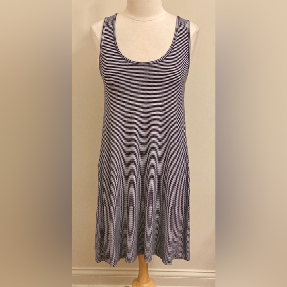 Workshop Dresses Navy Blue White Stripe Sleeveless Racer Back Tank Swing Dress S